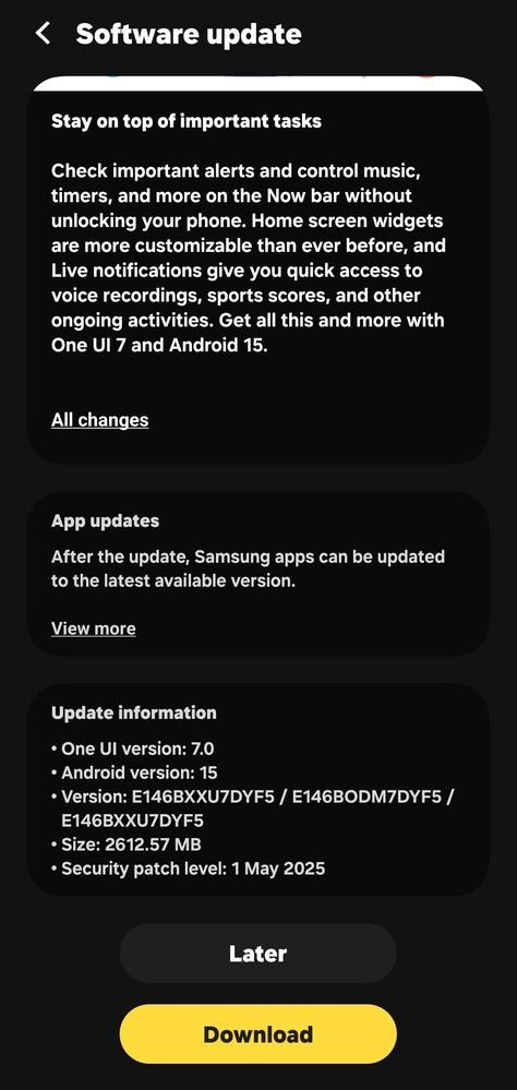 Galaxy M14 One UI 7 Update